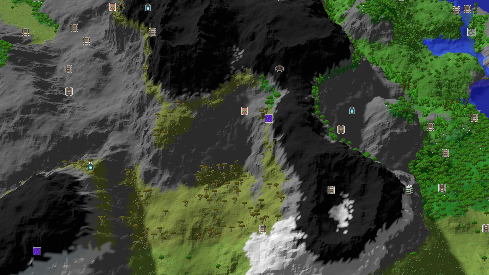 Aerial Minecraft seed map — Minecraft Seed: A Mountain Start with Nearby Gems