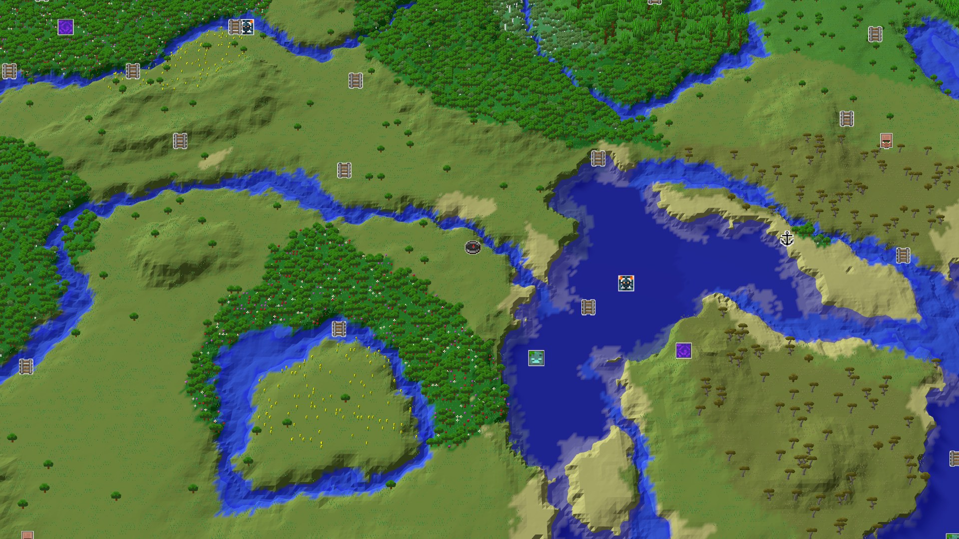 Aerial Minecraft seed map — A Quiet Spawn with Underground Riches Nearby