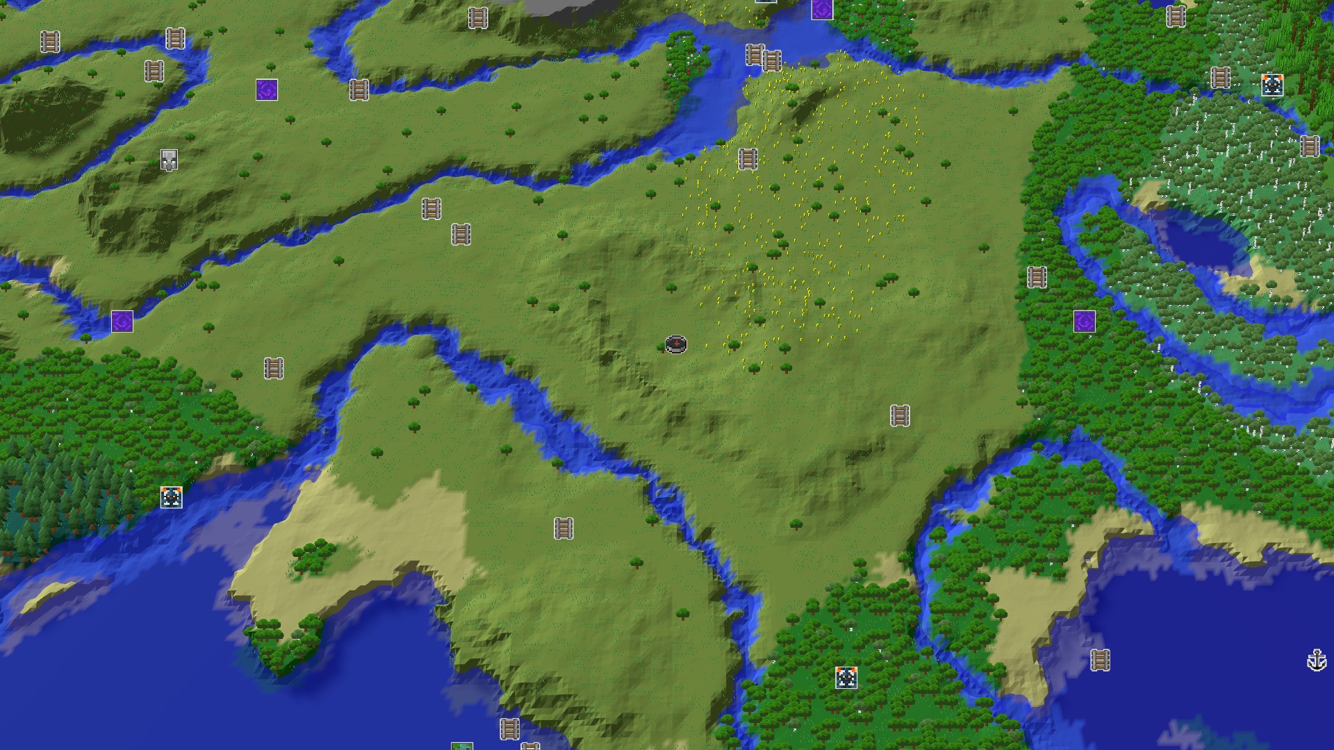 Aerial Minecraft seed map — A Modest Start with Hidden Gems