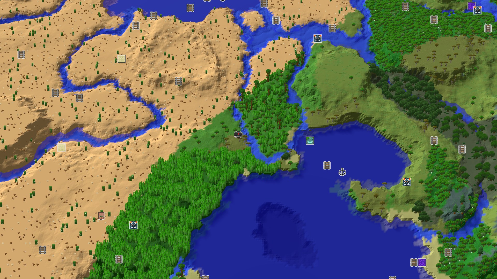 Aerial Minecraft seed map — A Jungle, Desert, and Ocean Adventure