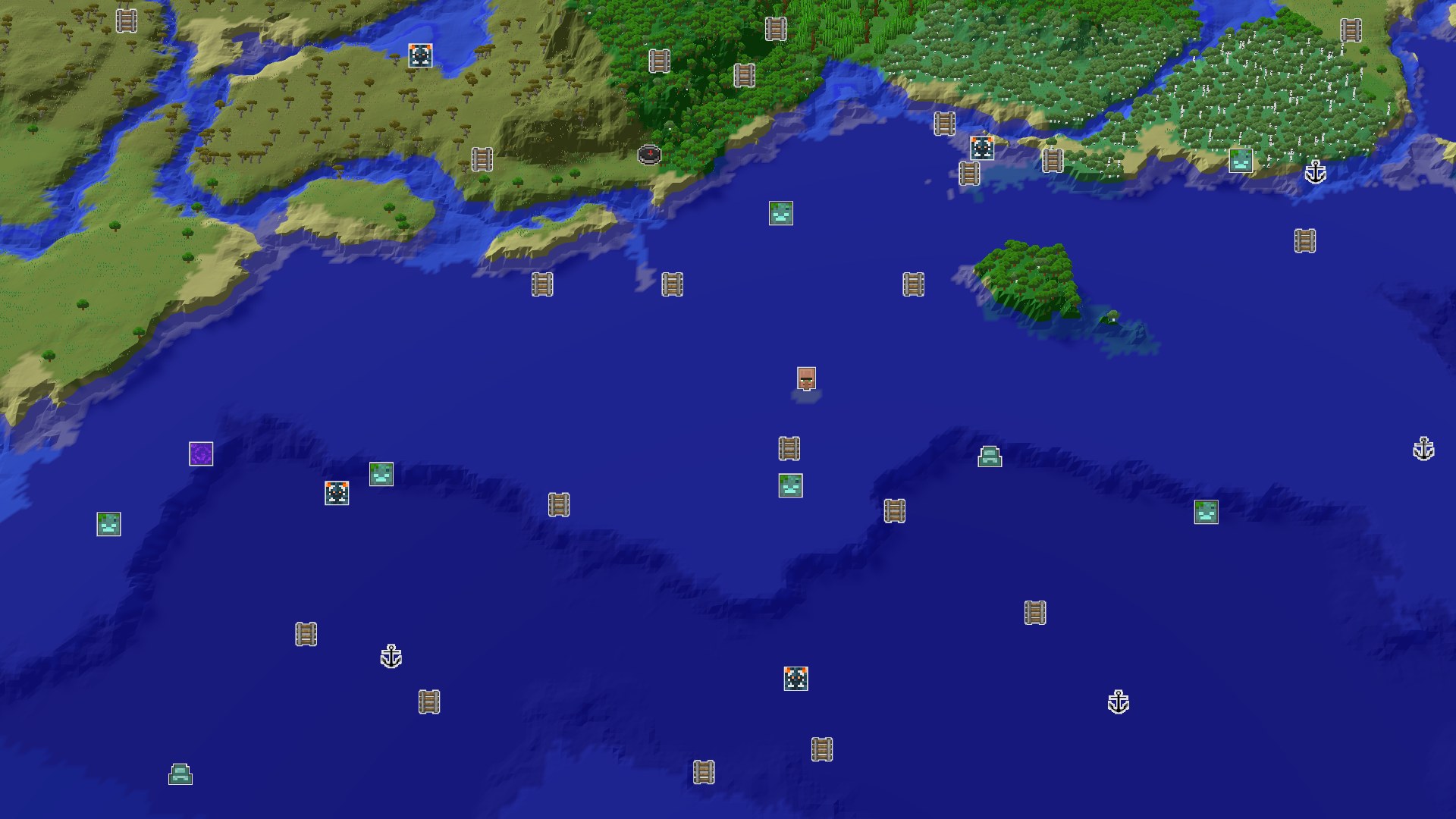 Aerial Minecraft seed map — A Savanna Start with Quick Access to Undergrounds