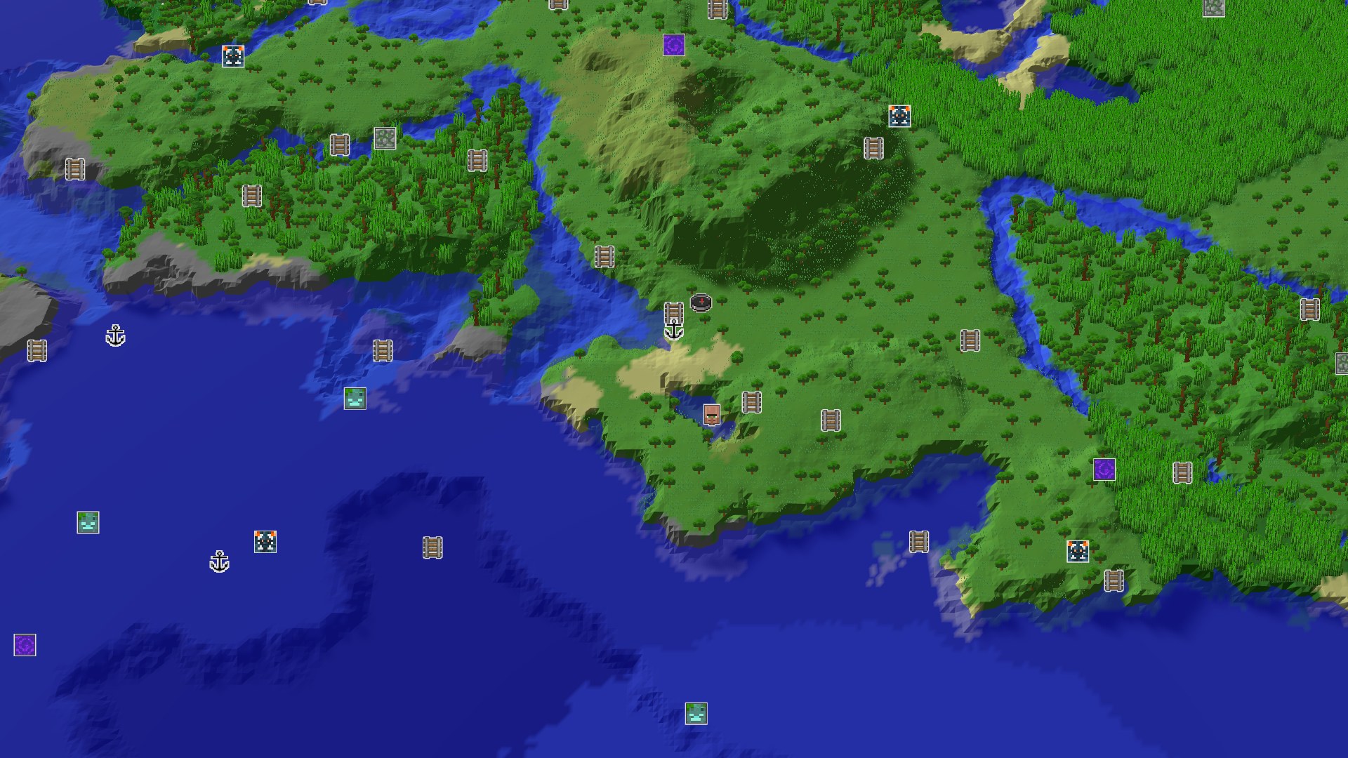 Aerial Minecraft seed map — Jungle Spawn with Quick Mineshaft and Geode Access