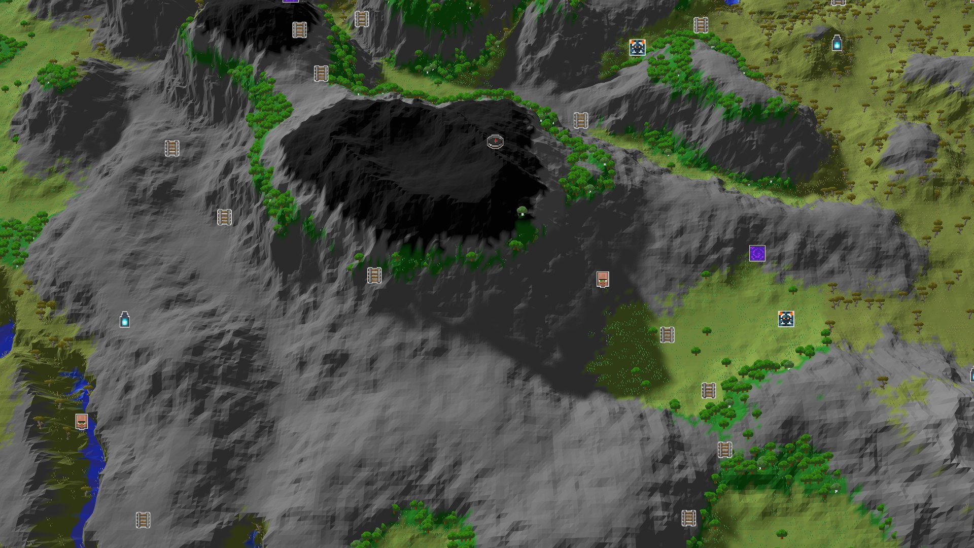 Aerial Minecraft seed map — A Jagged Start: Stony Peaks and Nearby Amethyst