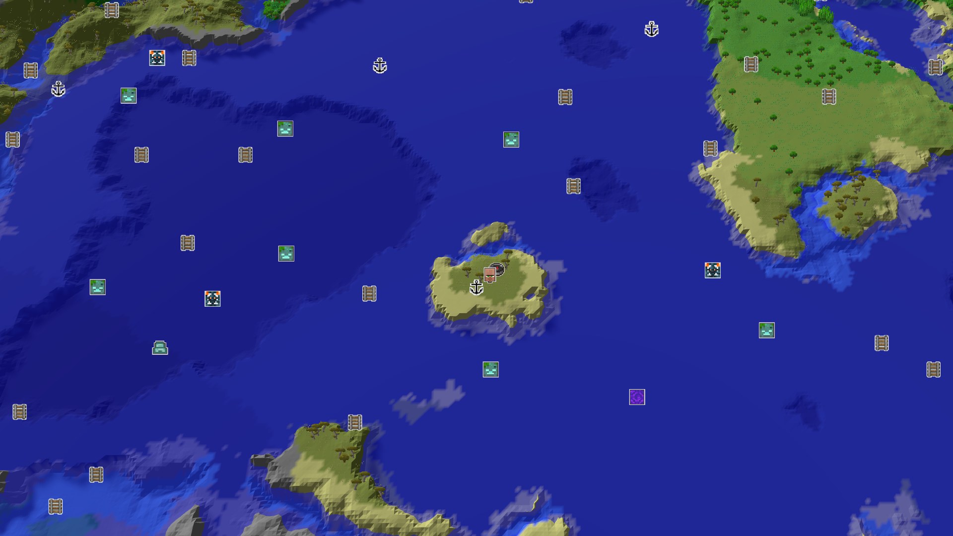 Aerial Minecraft seed map — Savanna Start with a Nearby Village