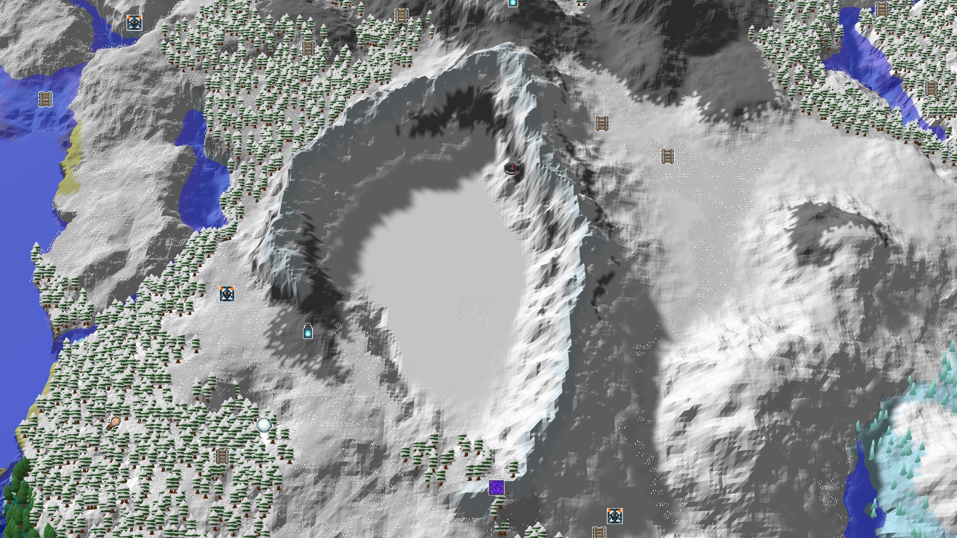 Aerial Minecraft seed map — A Cold Start with a Nearby Amethyst Geode