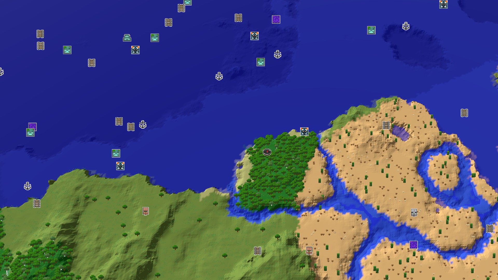 Aerial Minecraft seed map — A Quick Trial Chambers Start with Desert and Ocean