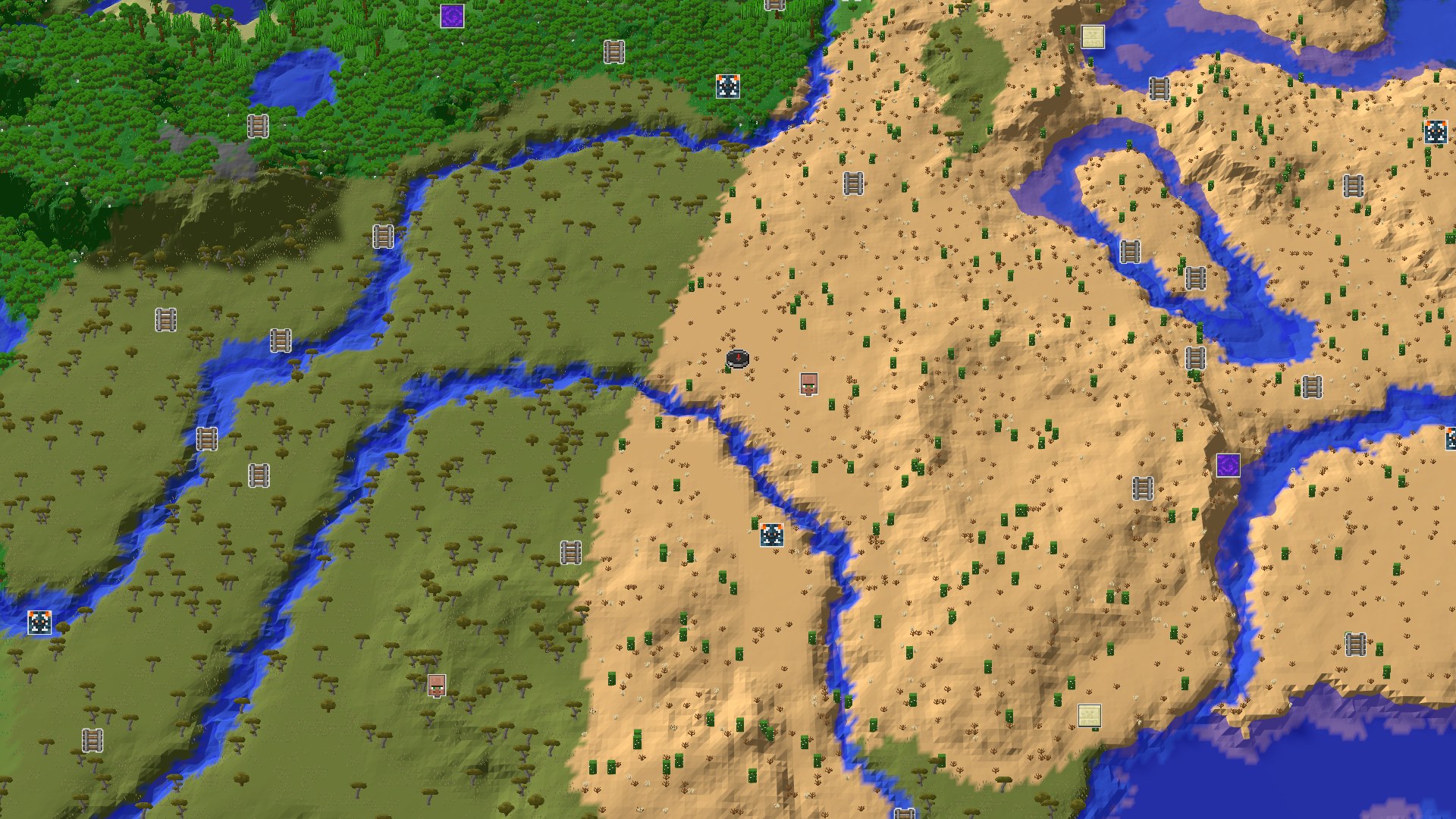Aerial Minecraft seed map — Desert Start with Quick Amethyst and Trial Chambers