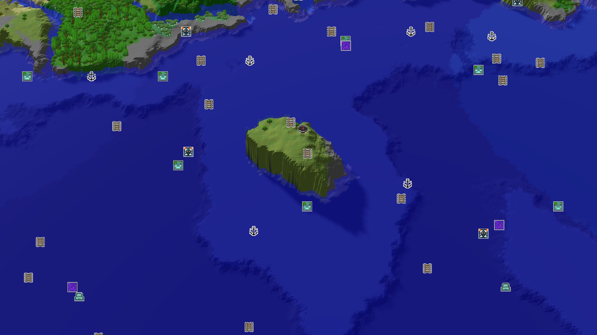 Aerial Minecraft seed map — A Modest Start with Hidden Underground Riches