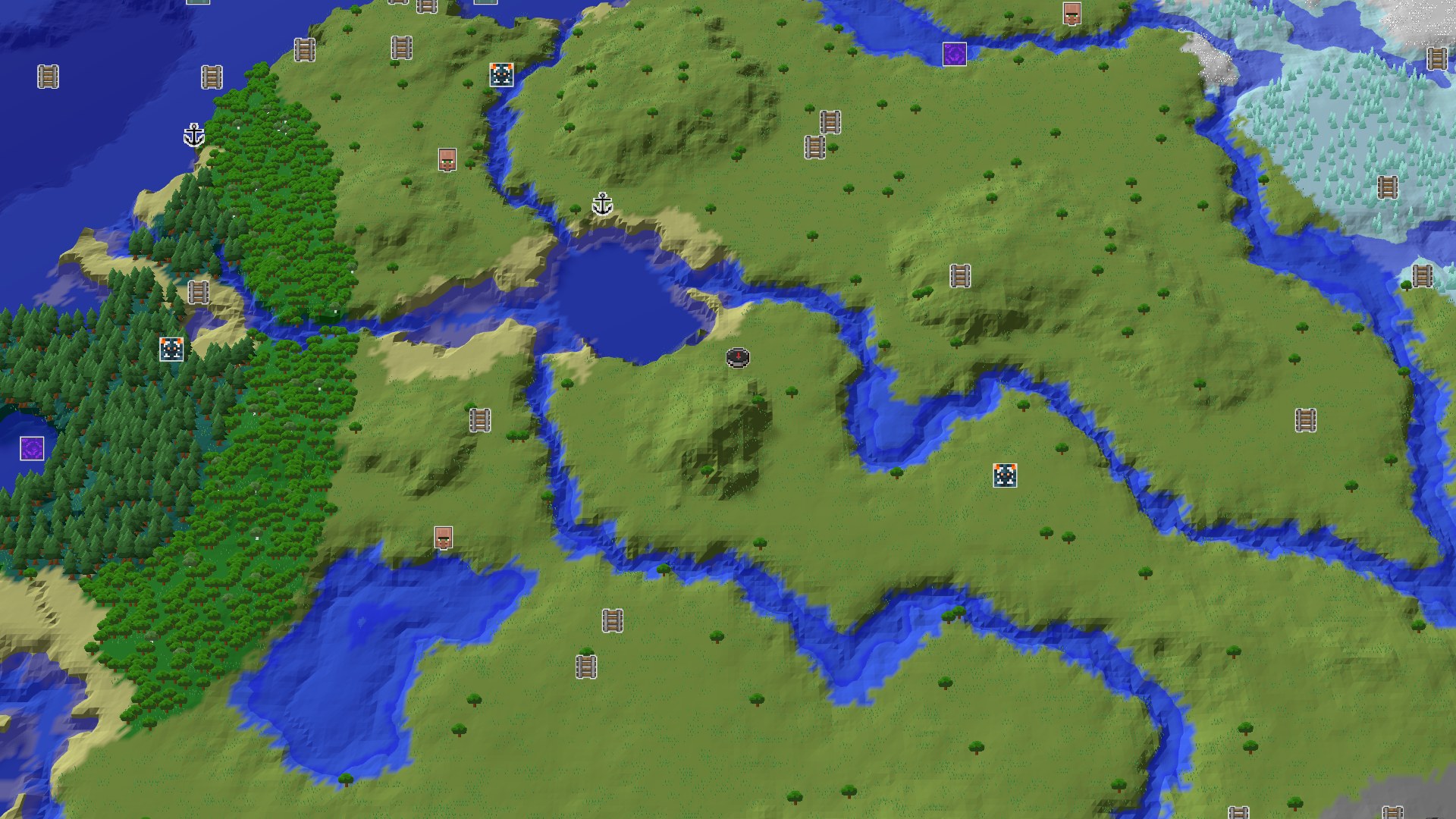 Aerial Minecraft seed map — A Modest Start with an Amethyst Surprise