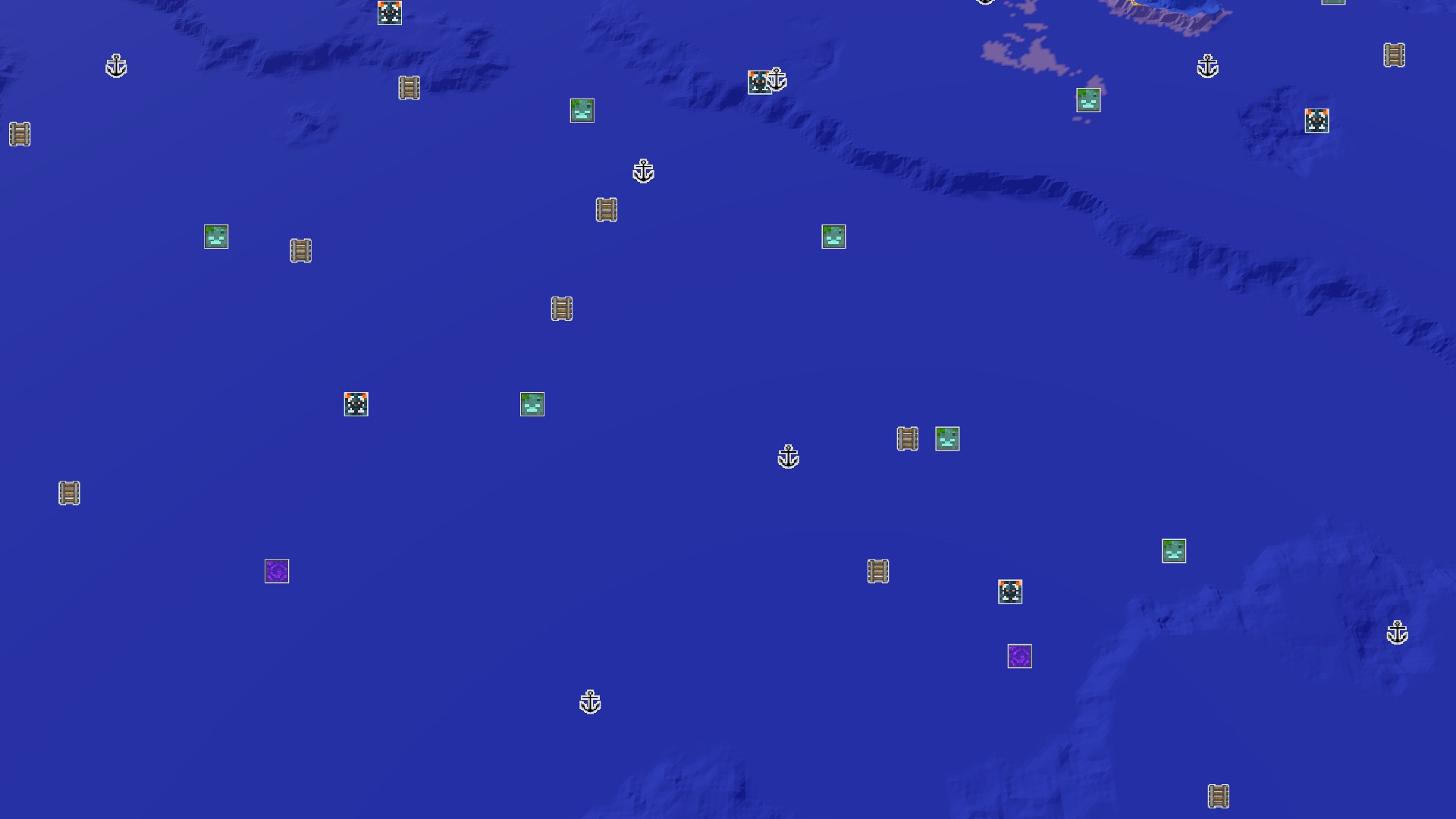 Aerial Minecraft seed map — Ocean Exploration with Early Amethyst and Mineshaft Access
