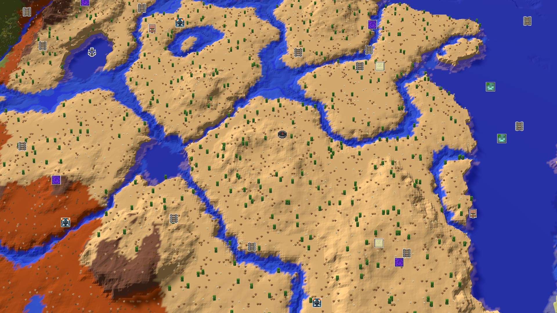 Aerial Minecraft seed map — Desert Start with Quick Geode Access