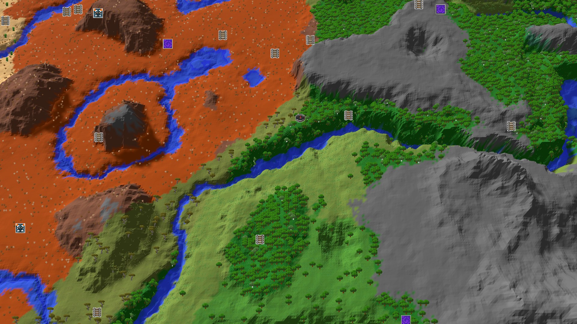 Aerial Minecraft seed map — A Lush Forest Start With Nearby Badlands