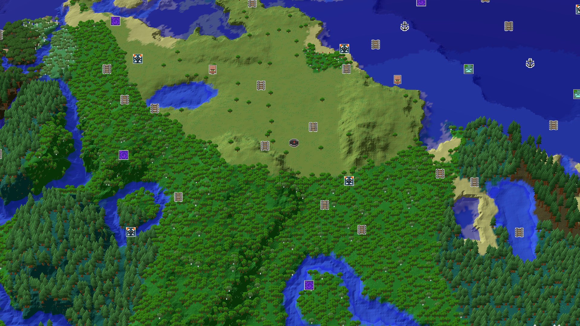 Aerial Minecraft seed map — A Quiet Plains Spawn with Immediate Underground Loot