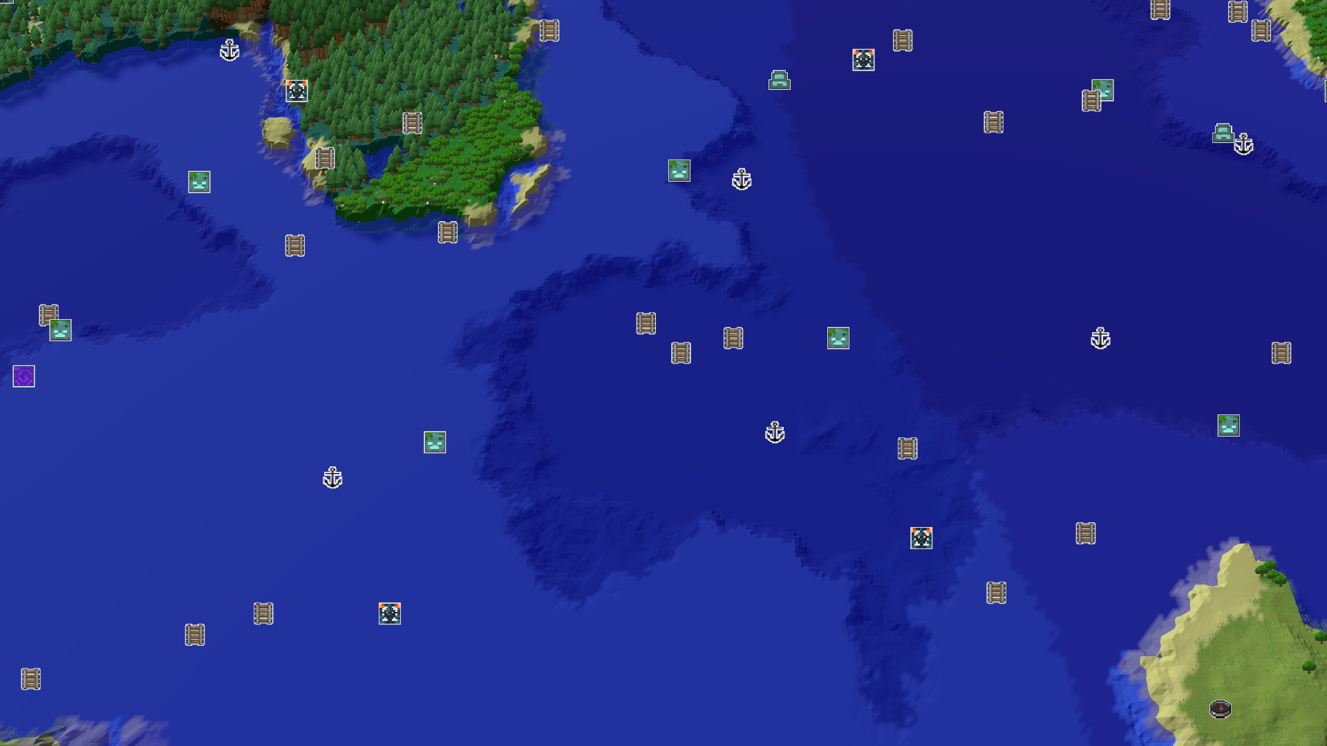Aerial Minecraft seed map — Ocean-Heavy Seed with Nearby Amethyst Geode