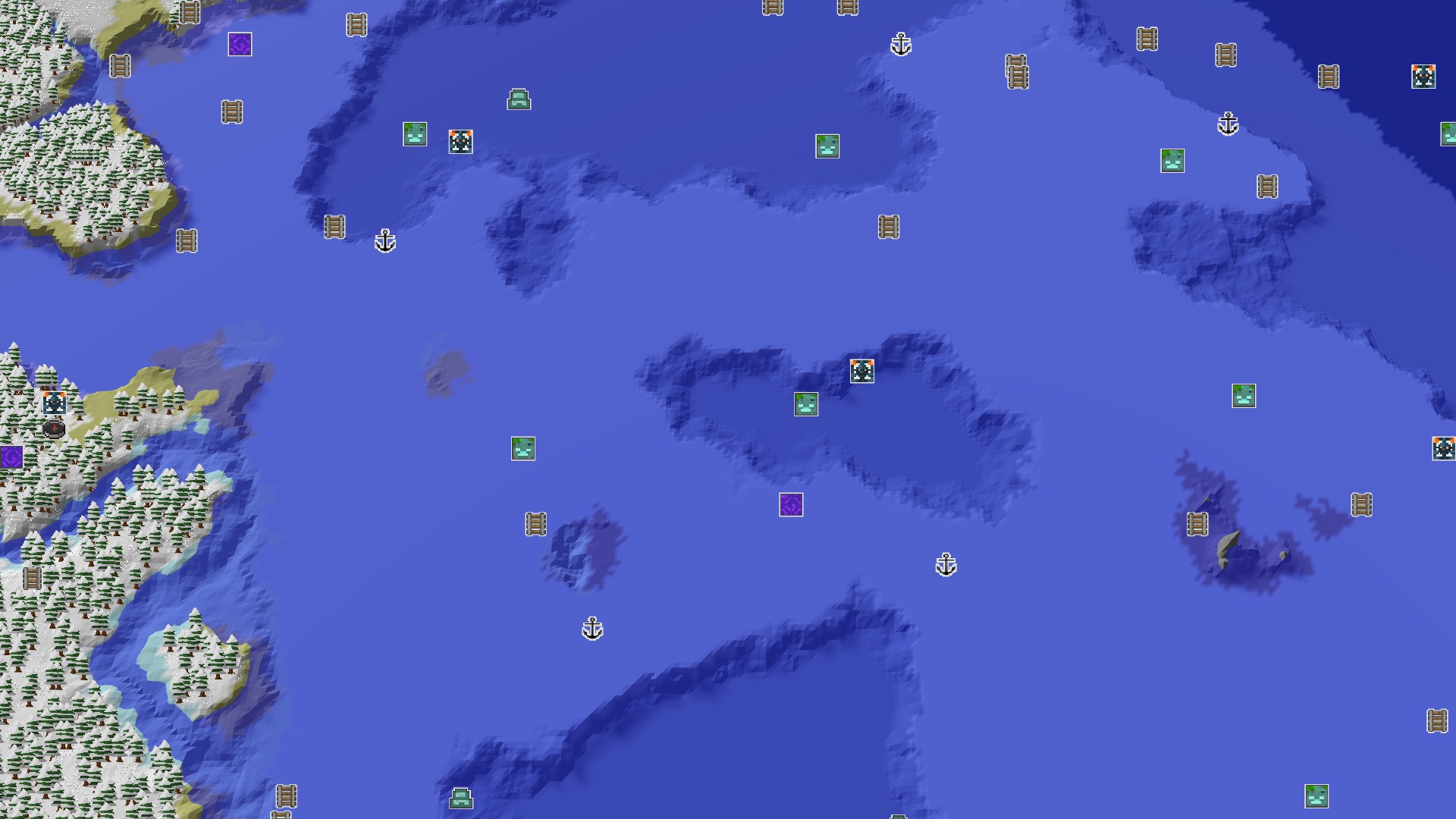 Aerial Minecraft seed map — Frozen Coasts and Close Chambers