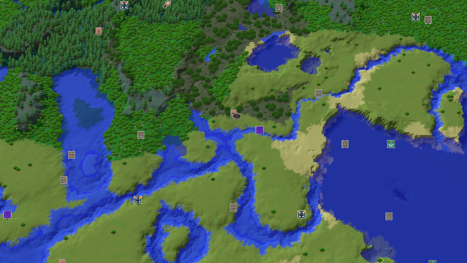 Aerial Minecraft seed map — Spawn in a Village, With Early Amethyst Access