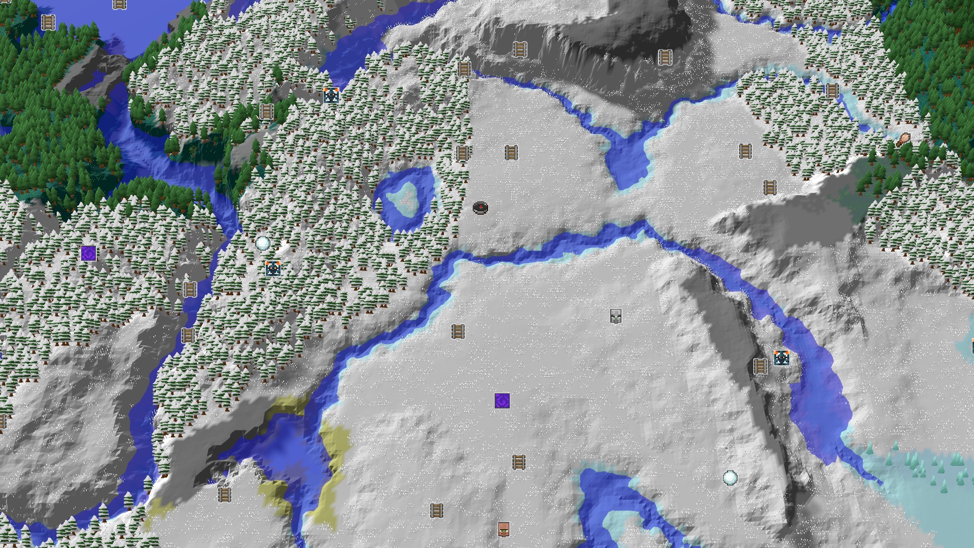 Aerial Minecraft seed map — Frozen Start with an Amethyst Geode Nearby