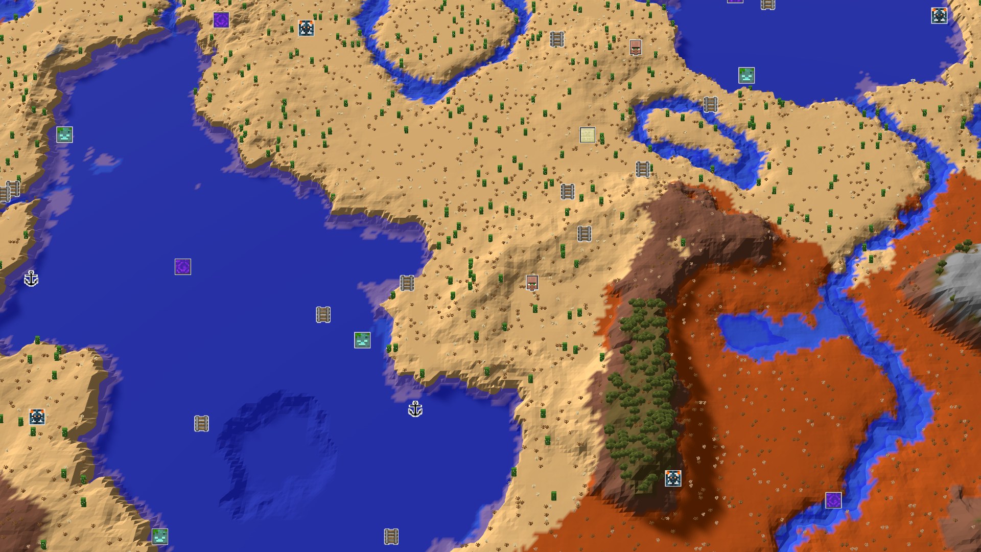 Aerial Minecraft seed map — Desert Start with Quick Underground Exploration