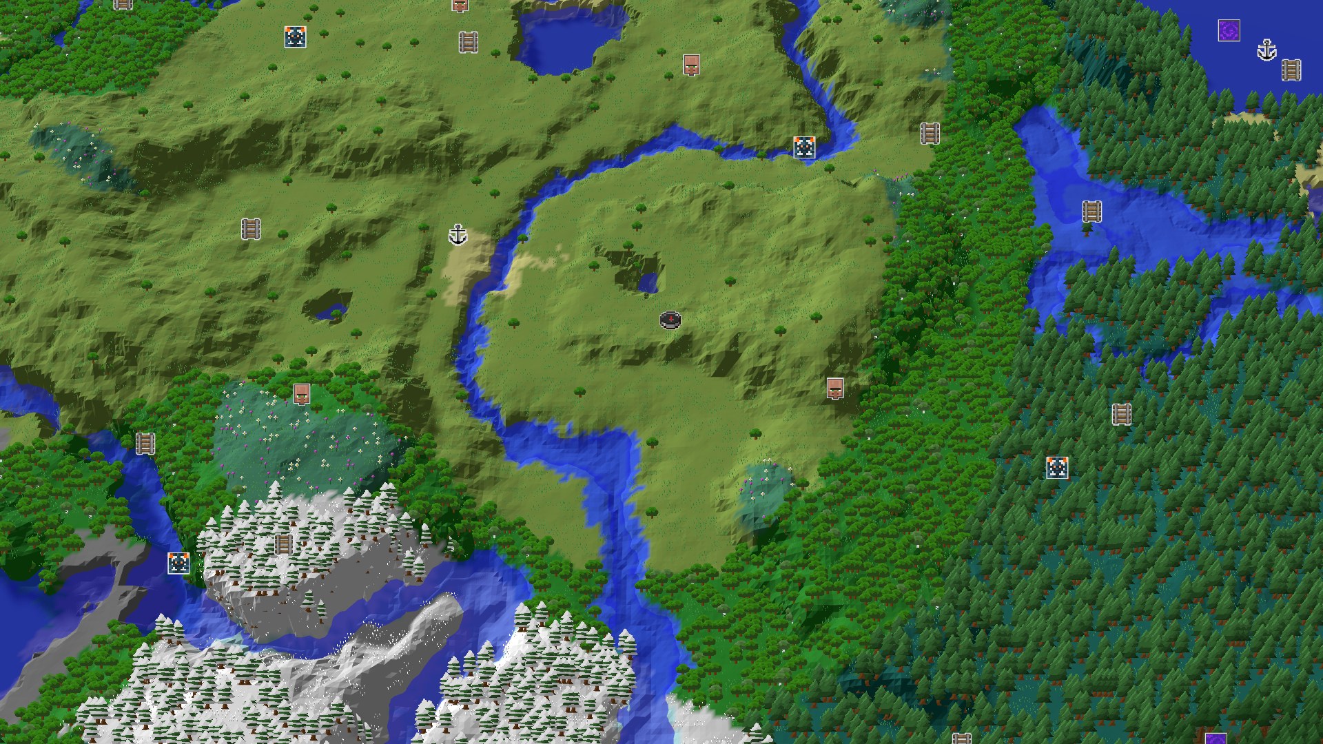 Aerial Minecraft seed map — A Modest Start with Close Underground Riches