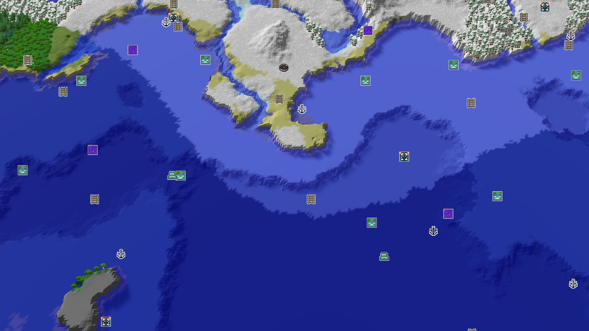 Aerial Minecraft seed map — A Cold Start With Close Amethyst and Coastal Exploration
