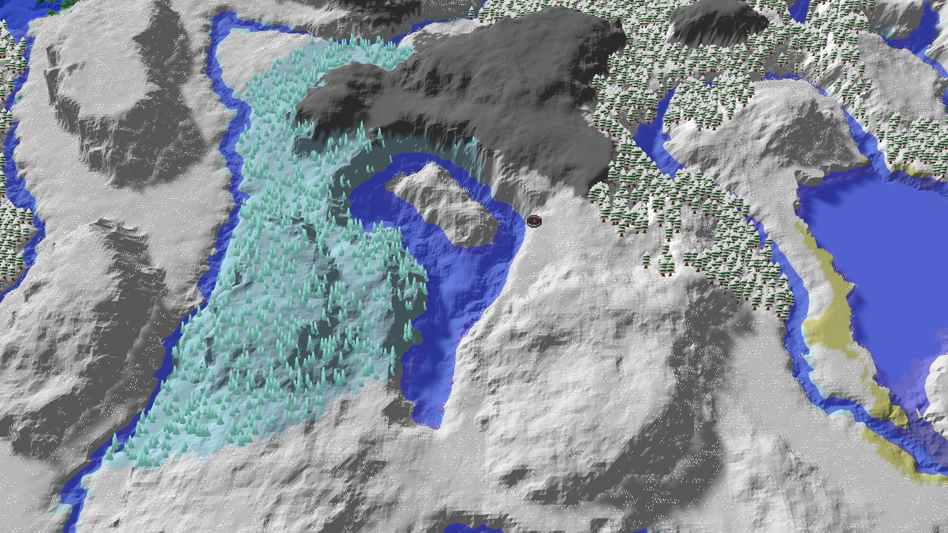 Aerial Minecraft seed map — A Cold Start With Close Caves and Villages