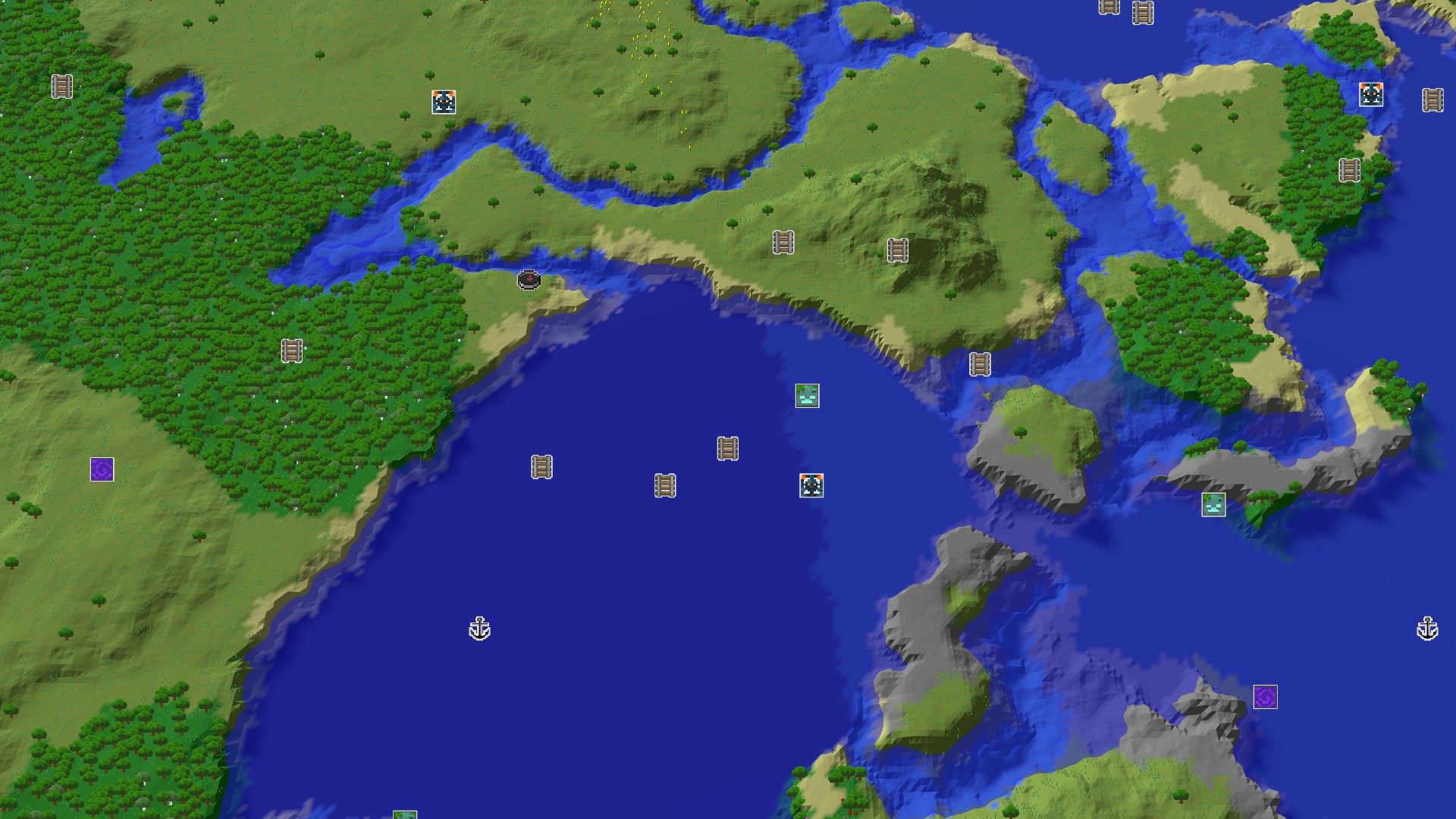 Aerial Minecraft seed map — A Lush Forest Start with a Close Geode