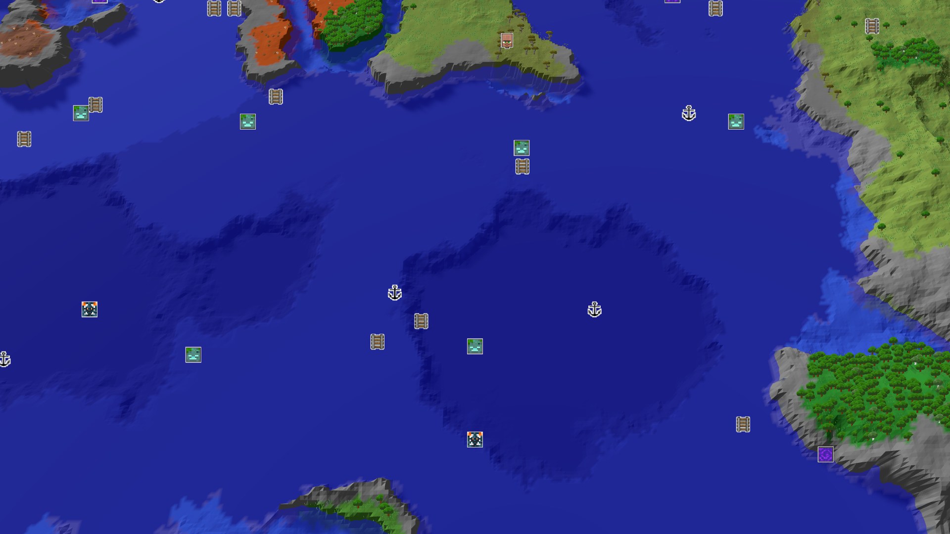 Aerial Minecraft seed map — A Jungle Spawn with Underground Treasures Nearby
