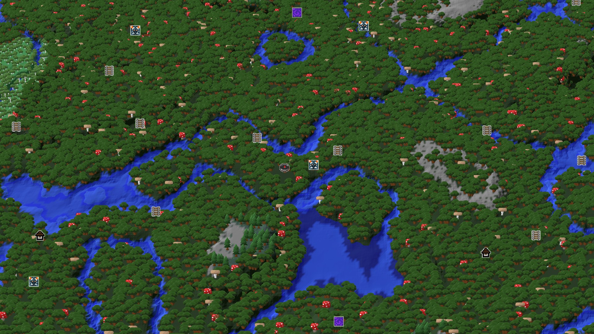 Aerial Minecraft seed map — A Dark Forest Start with Nearby Exploration