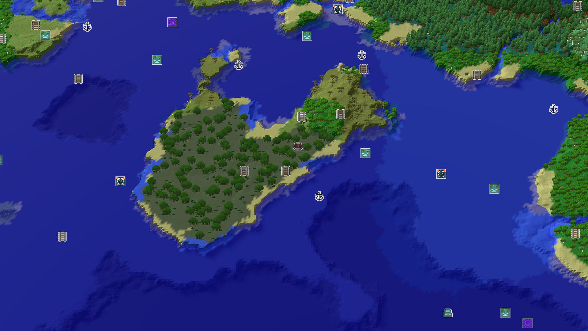 Aerial Minecraft seed map — A Swamp Start with Quick Underground Access