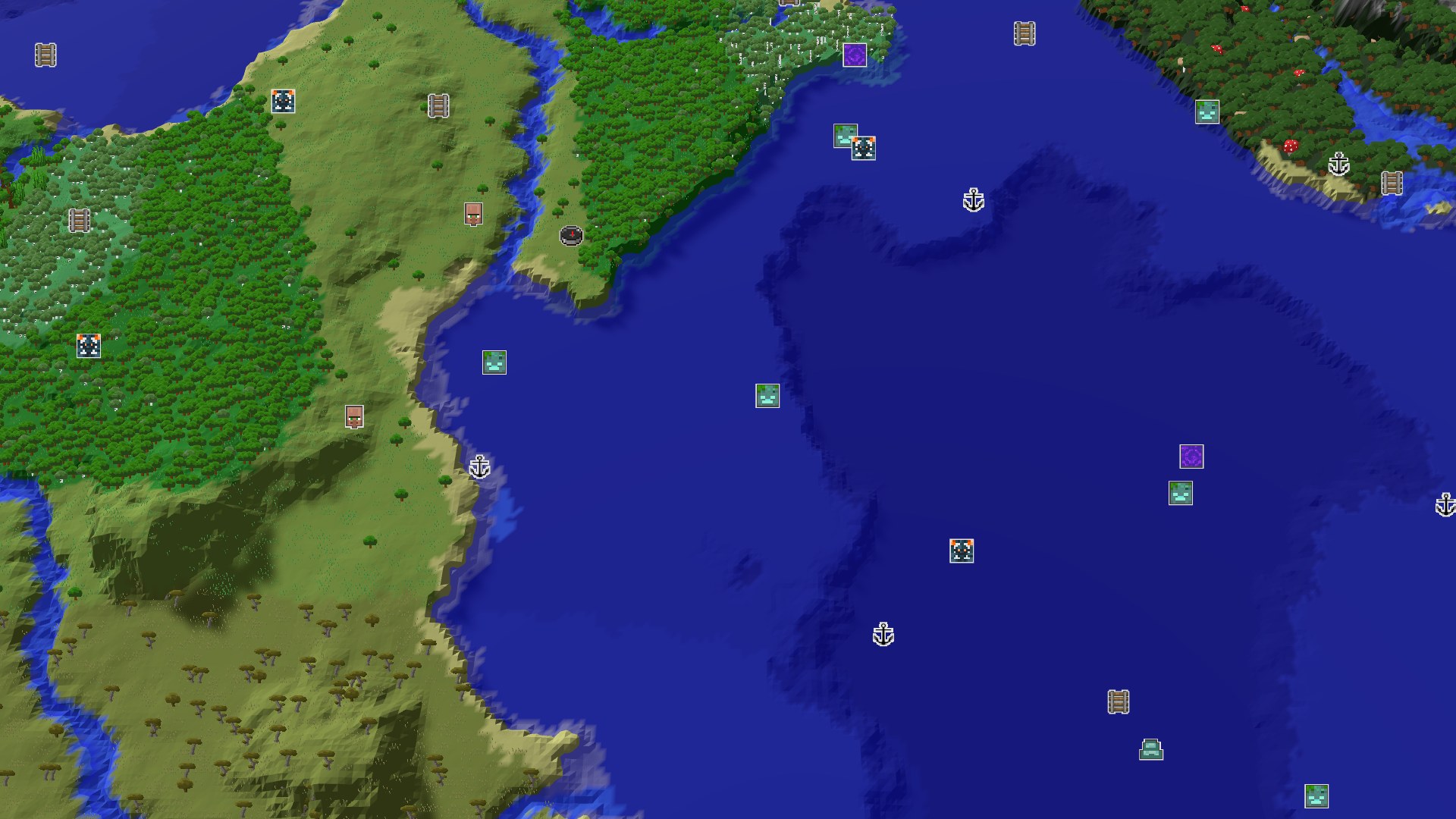 Aerial Minecraft seed map — A Quiet Start with Nearby Amethyst and a Village