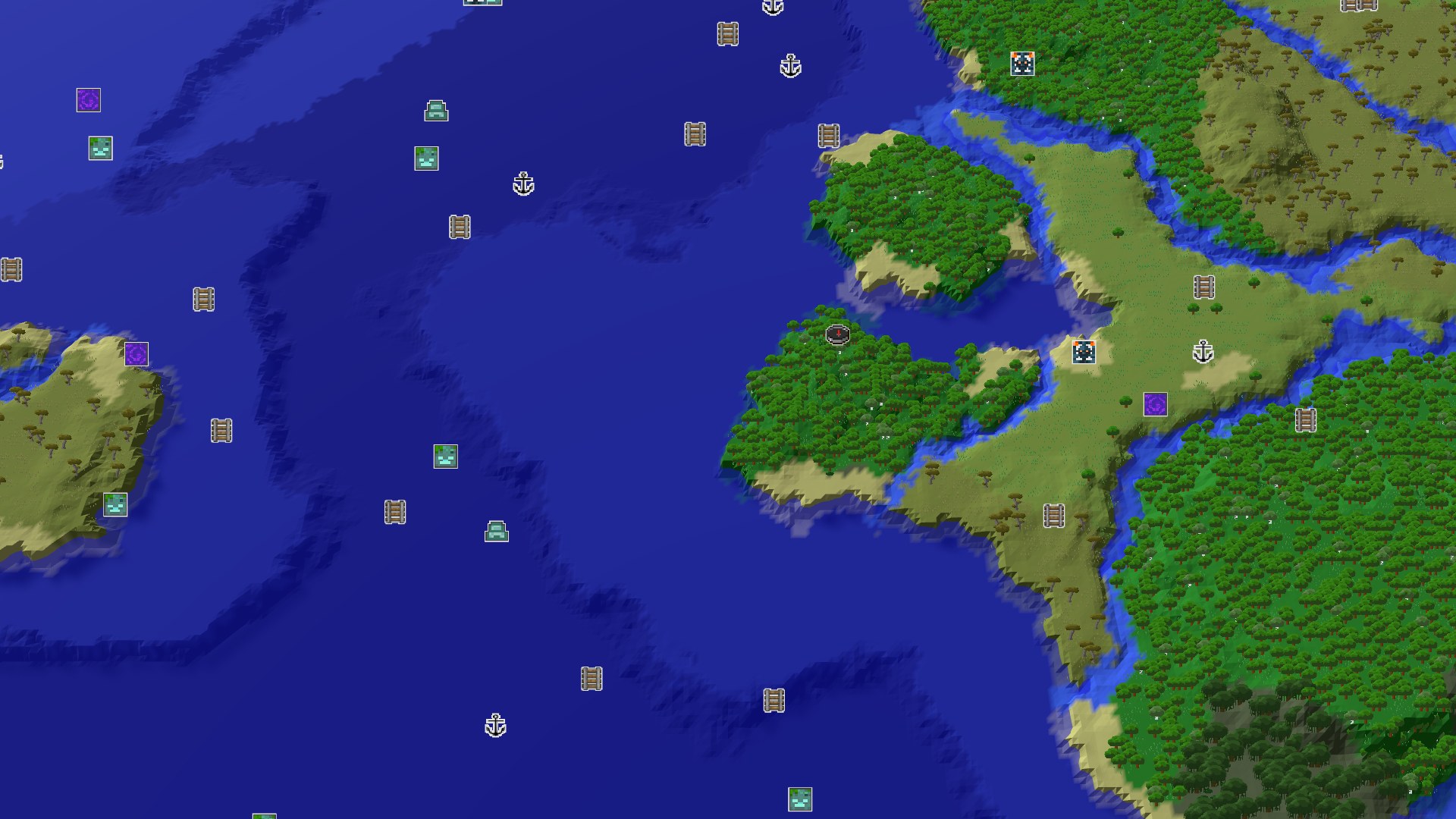 Aerial Minecraft seed map — Ocean Exploration with Early Amethyst and Trial Chambers