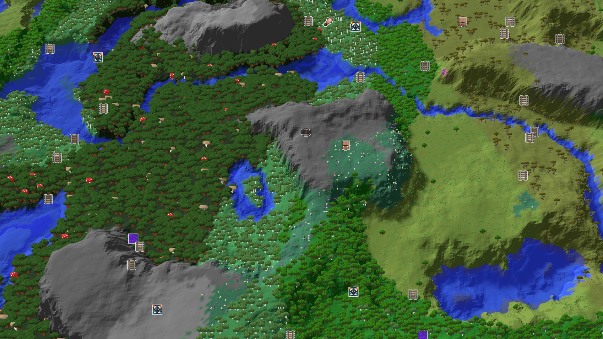 Aerial Minecraft seed map — A Lush Forest Start with Close Village and Geode