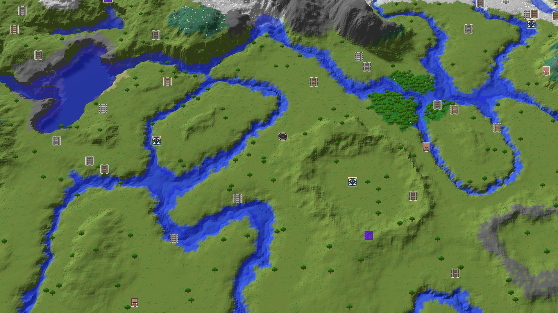Aerial Minecraft seed map — A Quiet Plains Start with Nearby Amethyst and Trials
