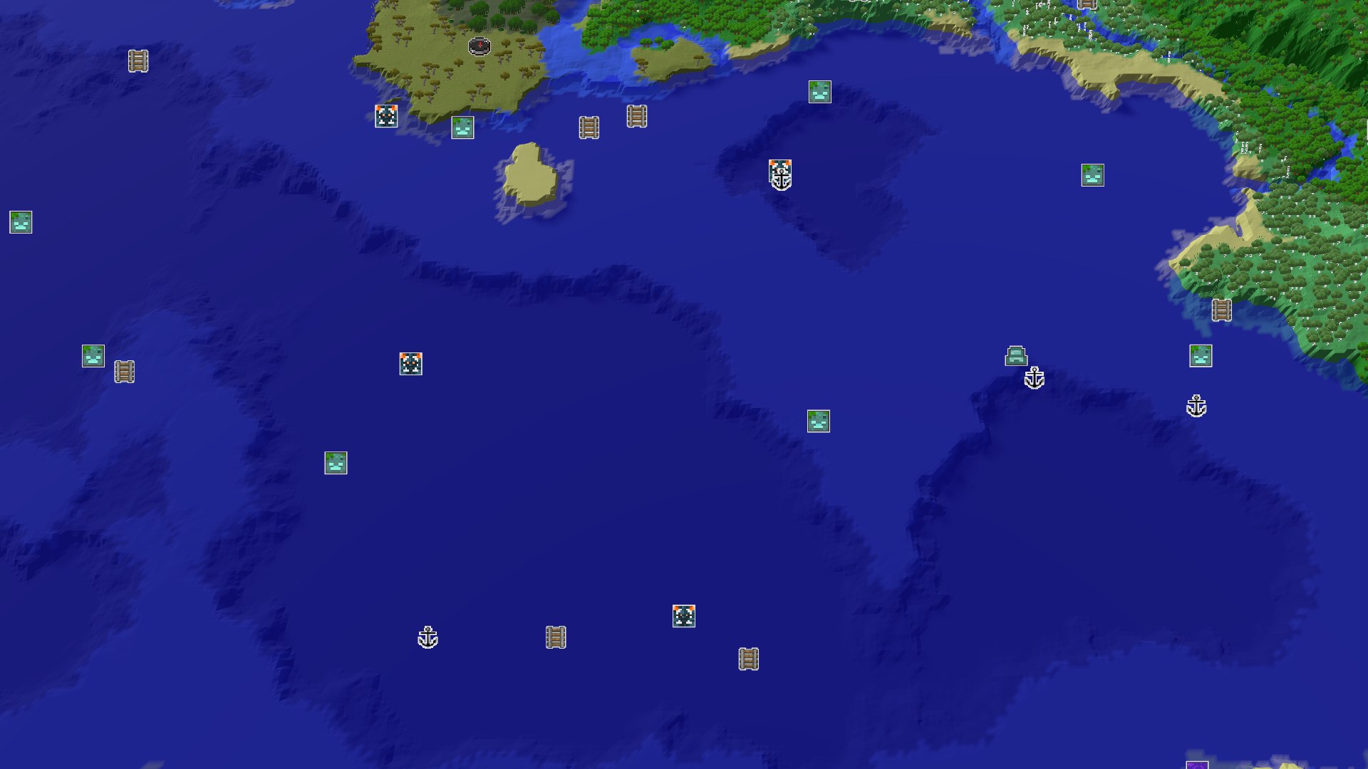 Aerial Minecraft seed map — Windswept Savanna Spawn with Nearby Amethyst Geode