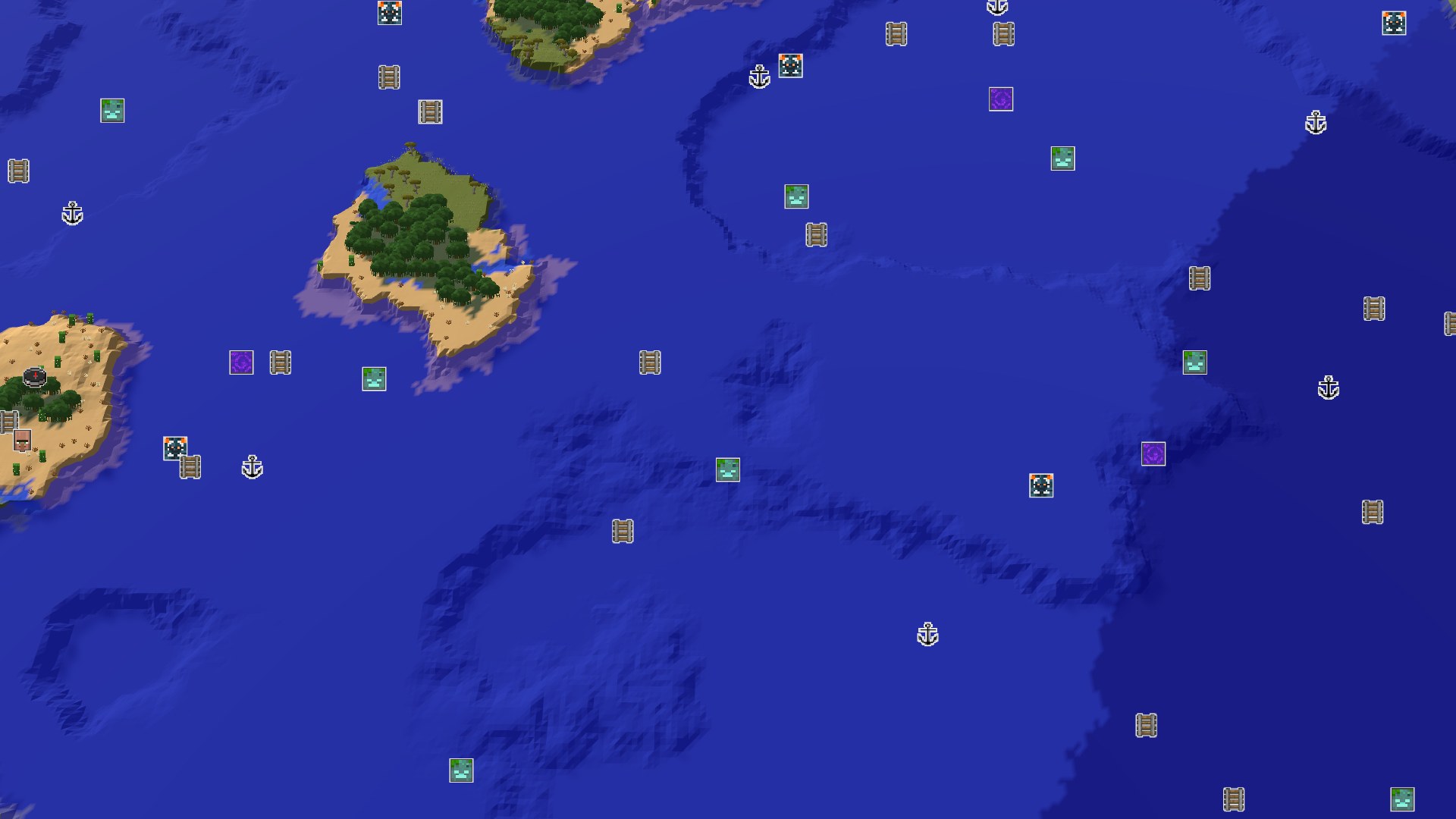 Aerial Minecraft seed map — Island Hopping and Quick Geodes in a Watery World