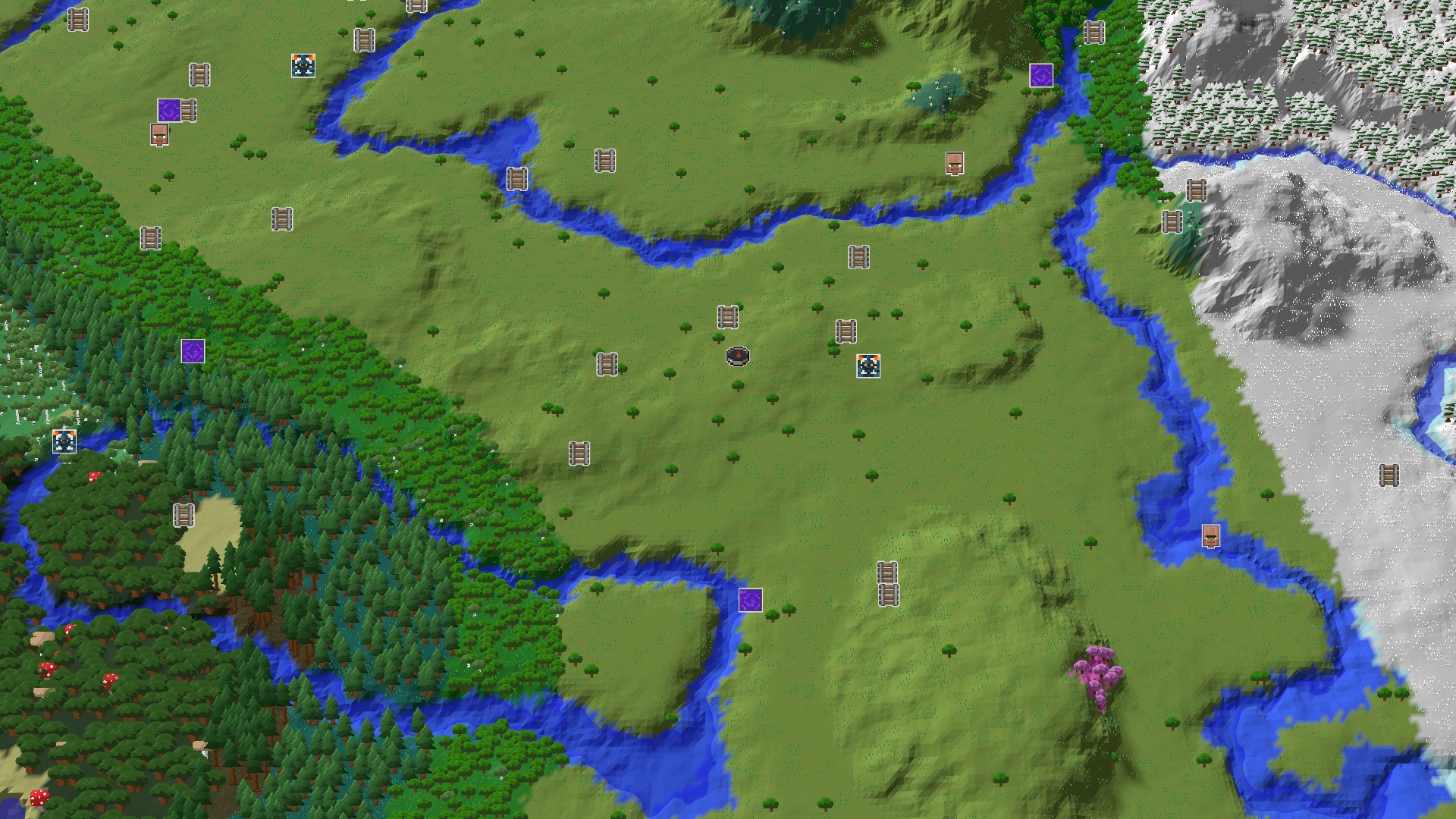 Aerial Minecraft seed map — A Modest Start with Quick Underground Access