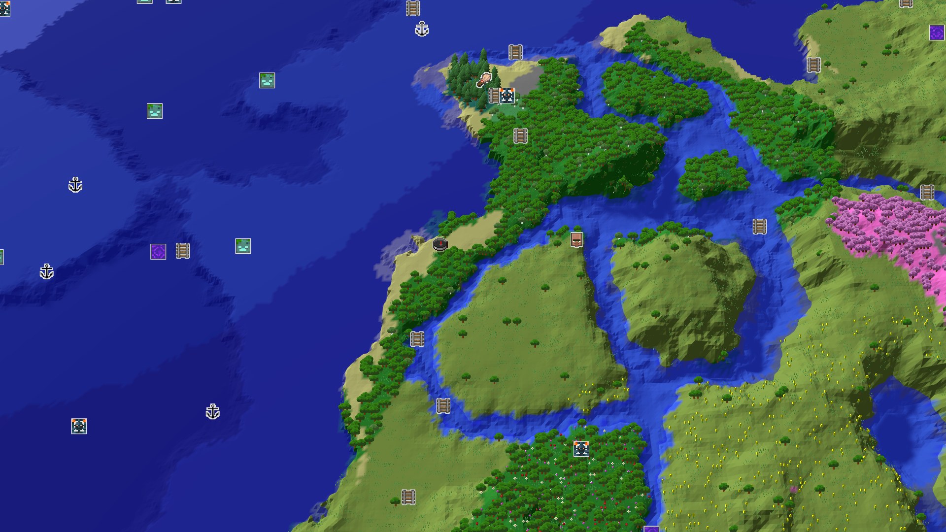 Aerial Minecraft seed map — A Decent Start With a Close Amethyst Geode