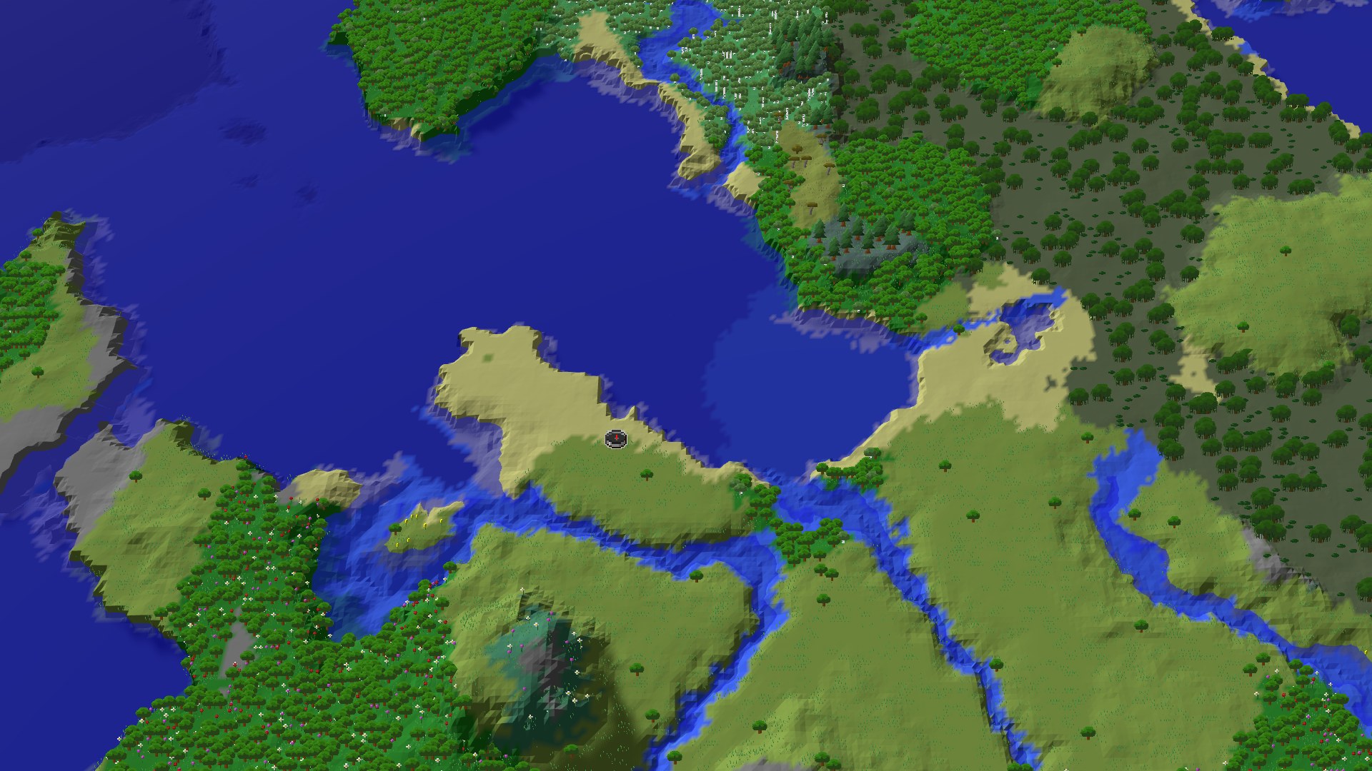 Aerial Minecraft seed map — A Modest Start with Hidden Underground Riches