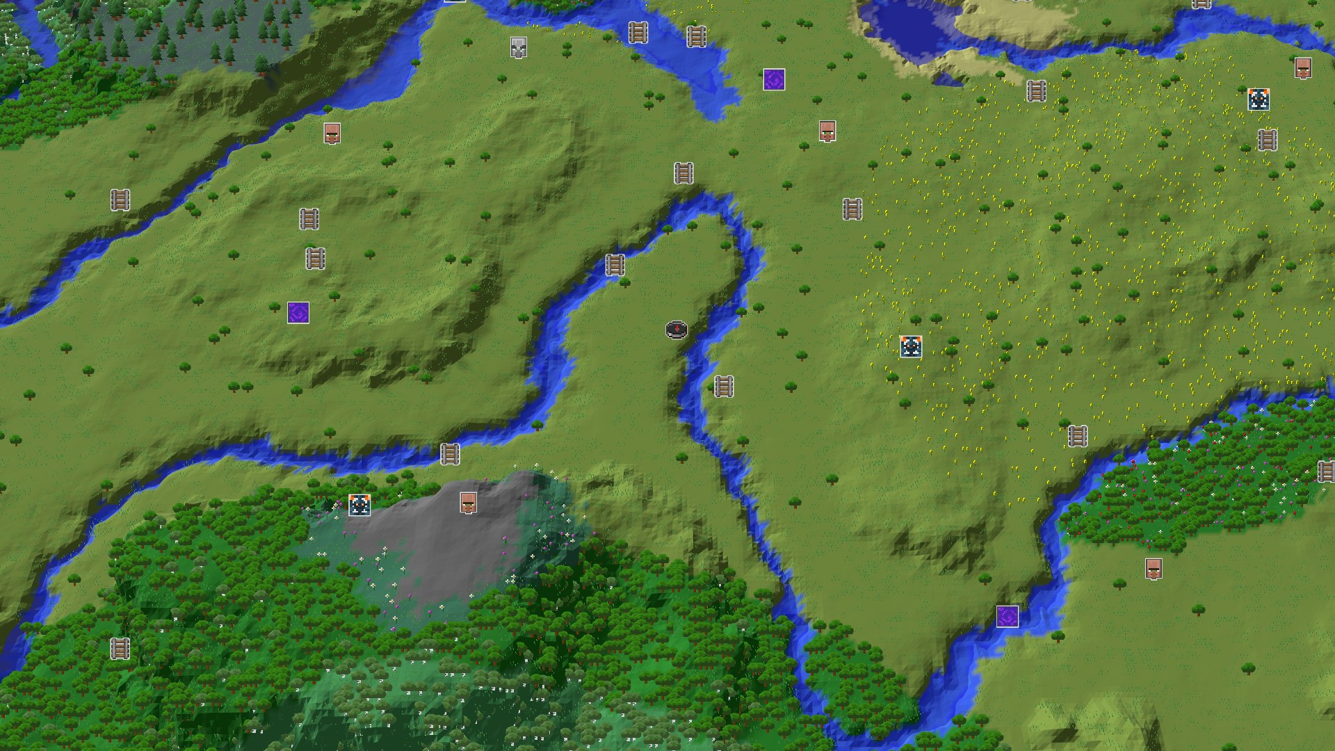 Aerial Minecraft seed map — A Modest Start with Hidden Gems Underground