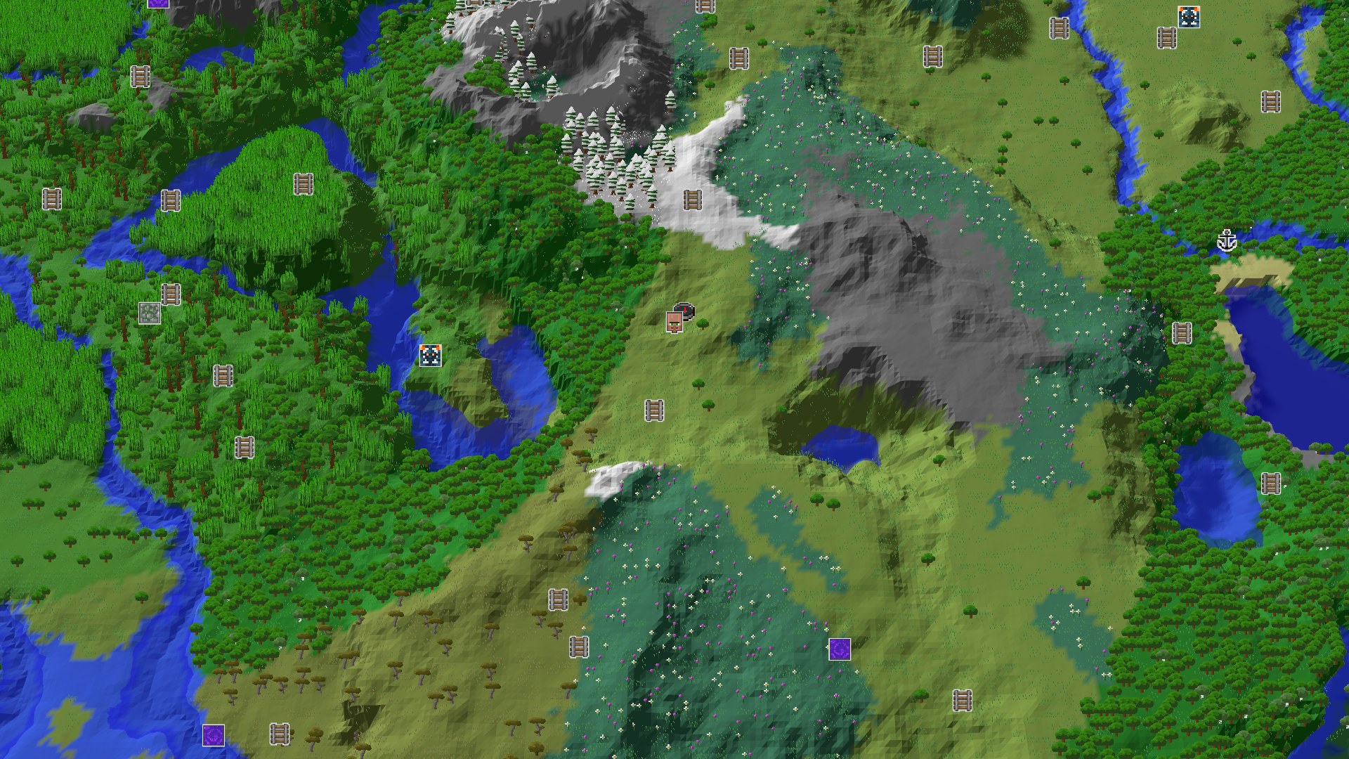 Aerial Minecraft seed map — A Quick Start and Mountains Nearby