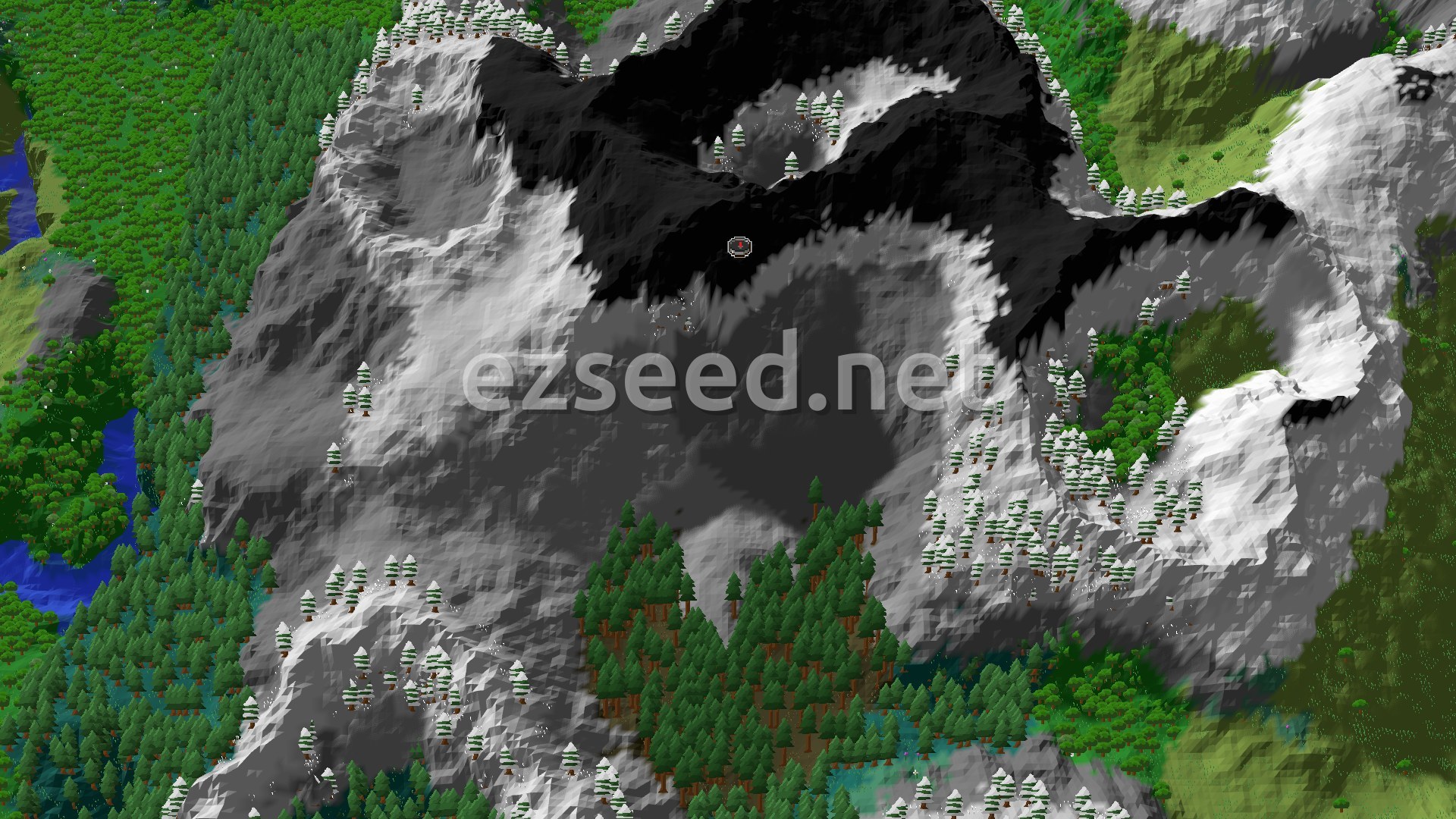 Aerial Minecraft seed map — A Jagged Peaks Spawn with Hidden Ancient Depths
