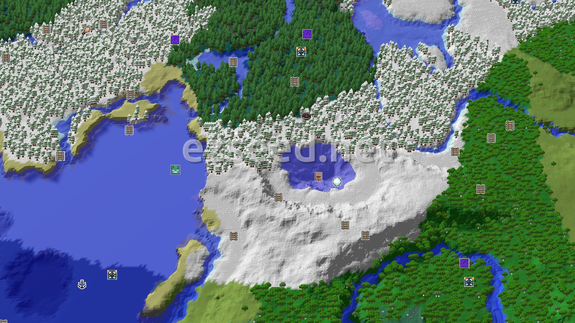 Aerial Minecraft seed map — A Cold Start With Close Structures and Distant Adventures