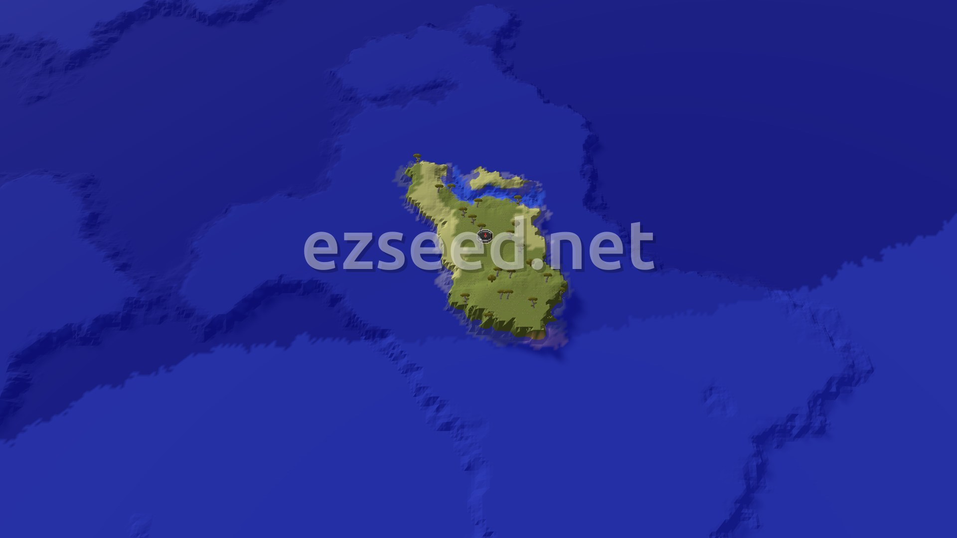 Aerial Minecraft seed map — Savanna Island Start with a Close Village