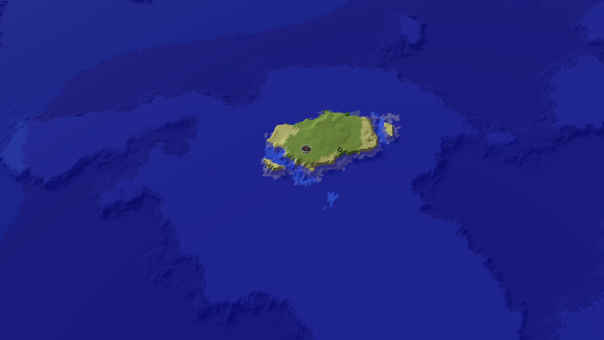 Aerial Minecraft seed map — Island Spawn with a Close Trial Chamber and Ocean Views