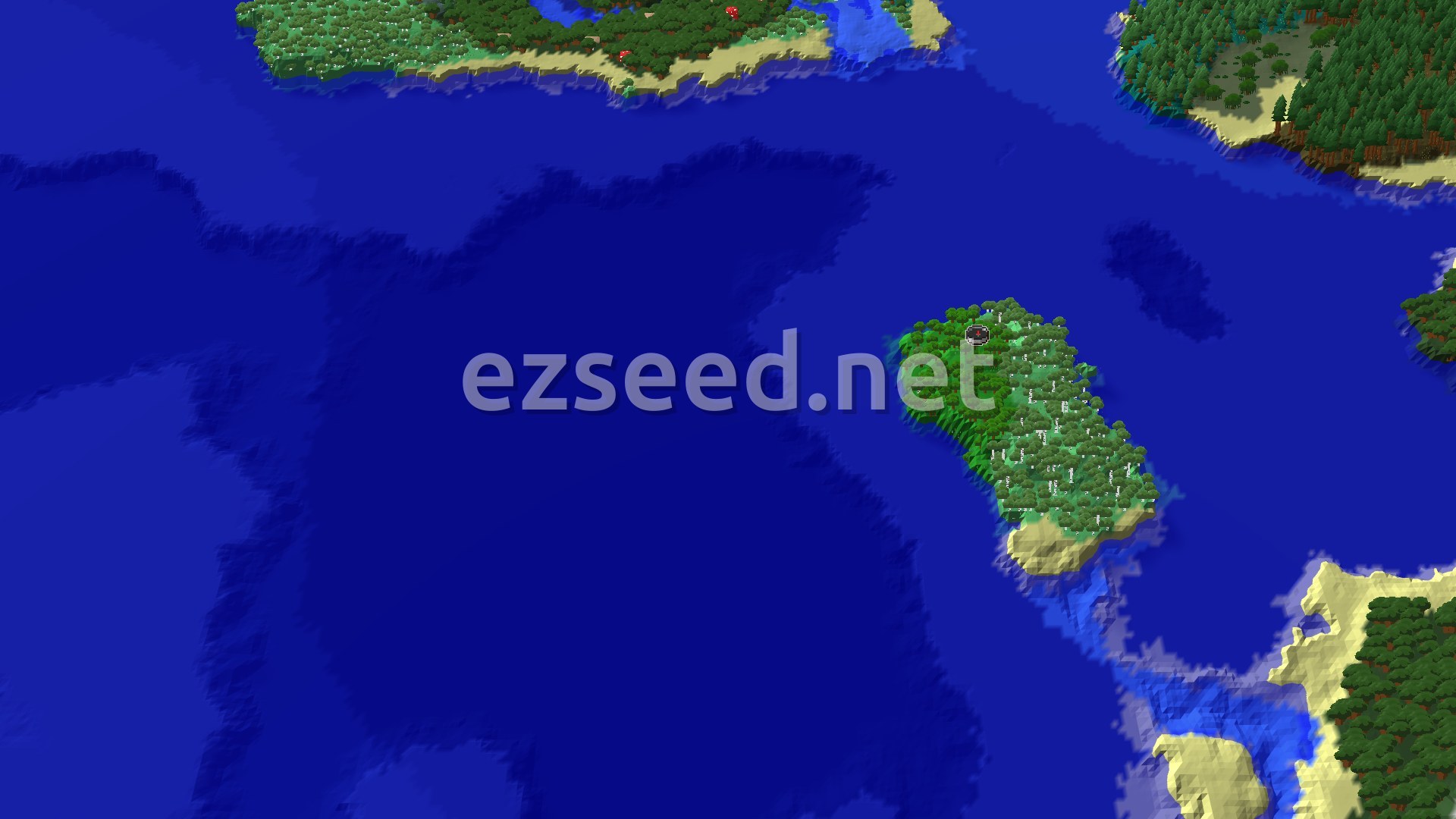 Aerial Minecraft seed map — Woodland Mansion near Ocean Biomes