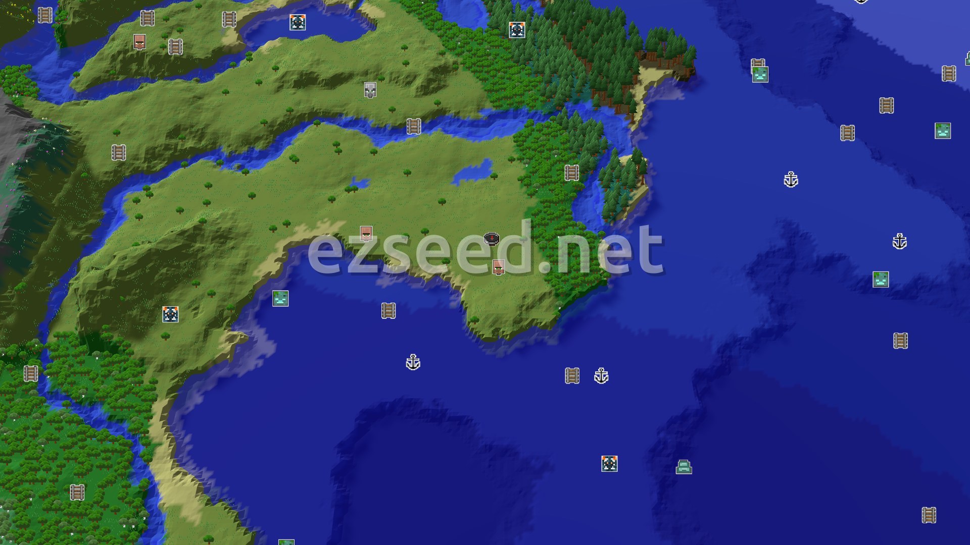Aerial Minecraft seed map — A Village and Trial Chambers Near a Plains Spawn