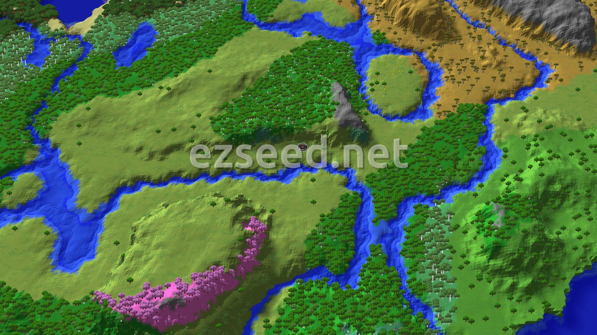 Aerial Minecraft seed map — Village and Trial Chambers Near Spawn