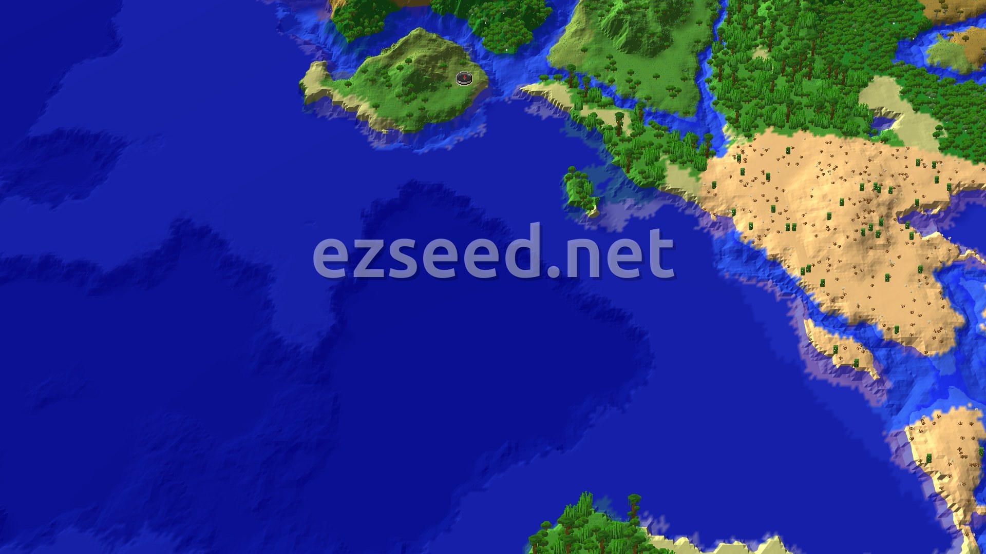 Aerial Minecraft seed map — Jungle Start with Close Ocean Shipwreck