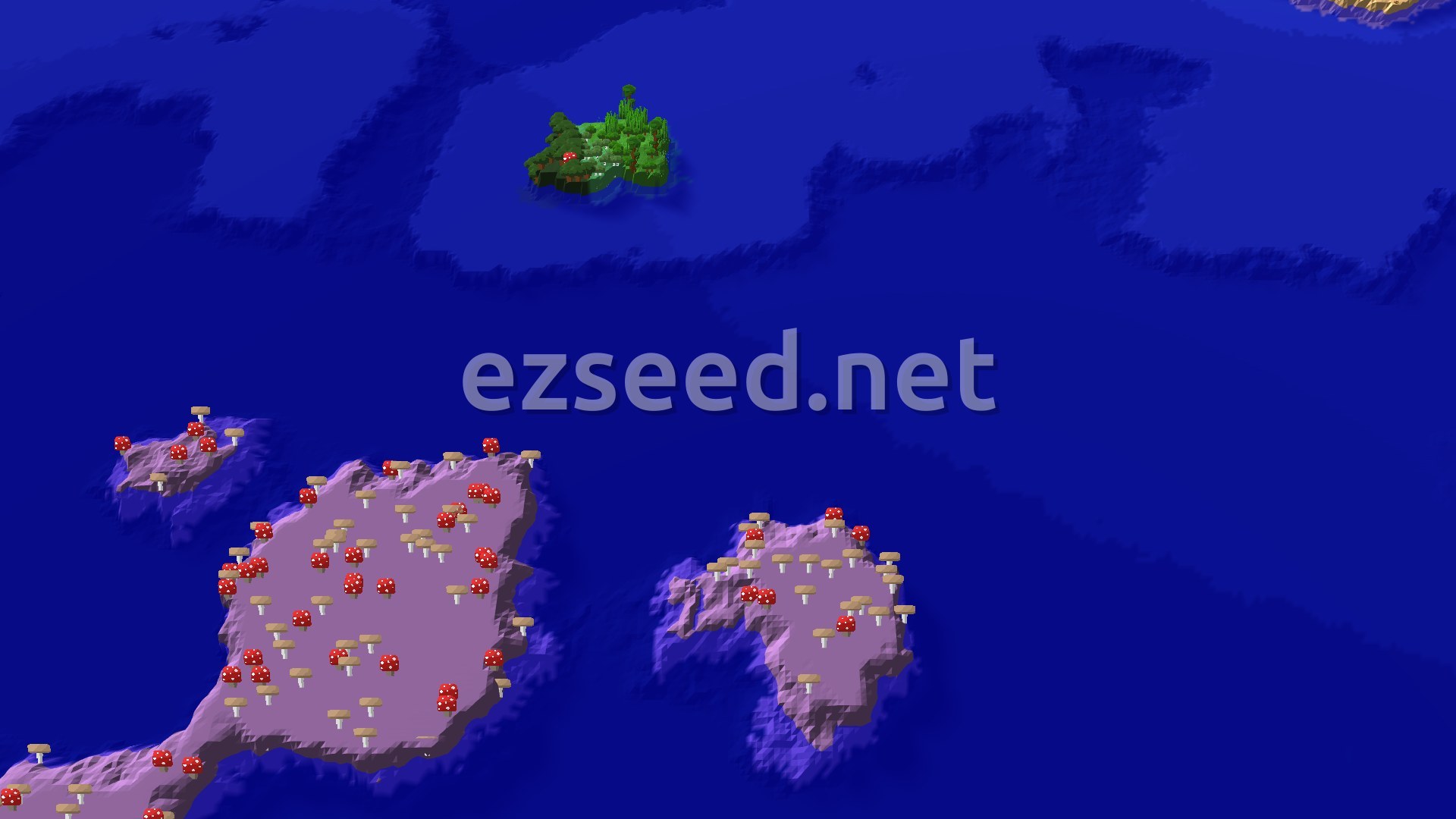 Aerial Minecraft seed map — Mushroom Fields and Jungle Isles Near Spawn