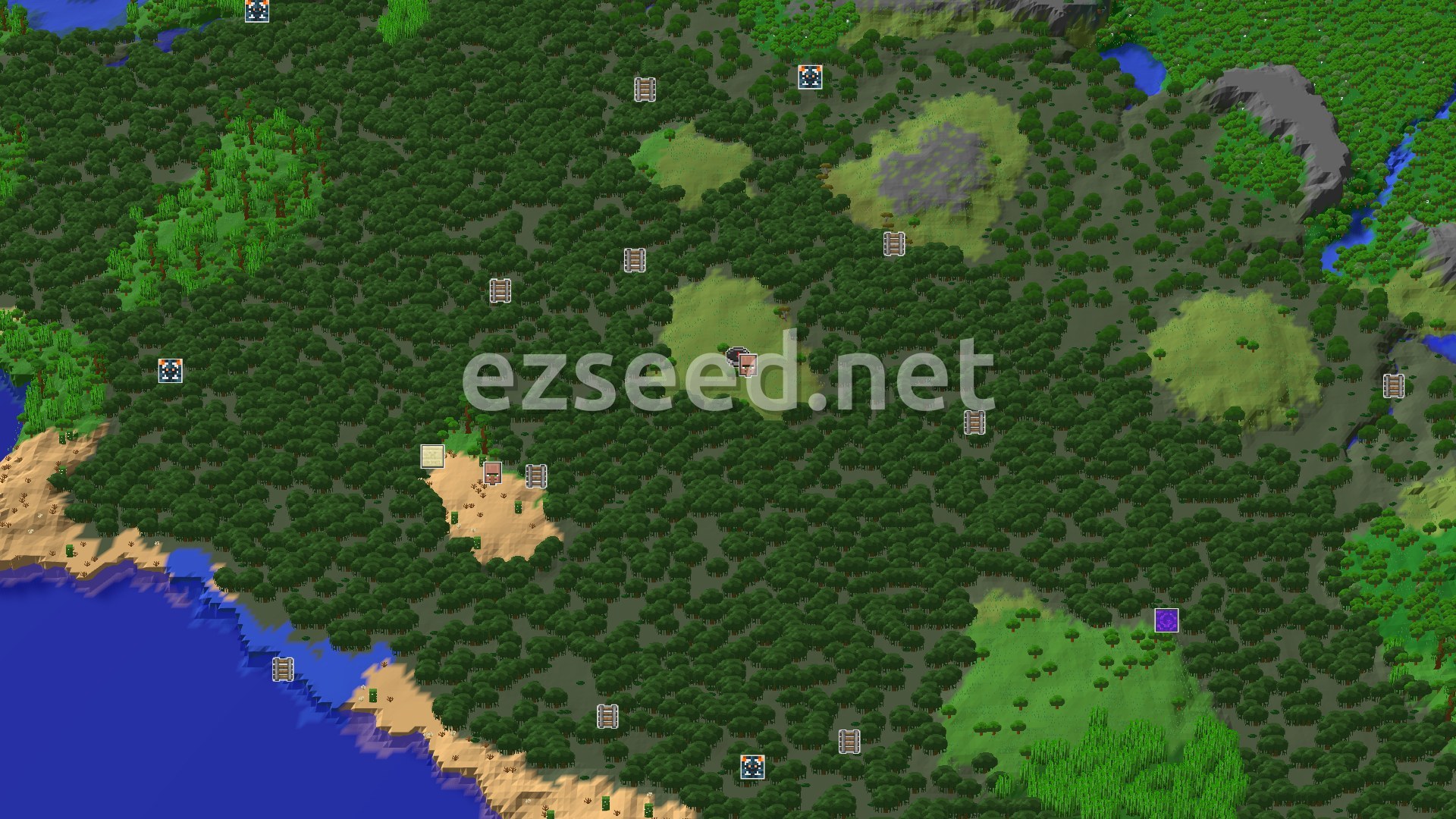 Aerial Minecraft seed map — A Quick Village Start with Hidden Jungle Biomes